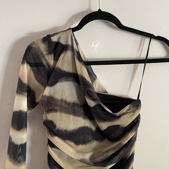 Zara Women M Tie Dye Mesh Tulle Ruched One Shoulder Bodycon Midi Dress NWT - Picture 9 of 16